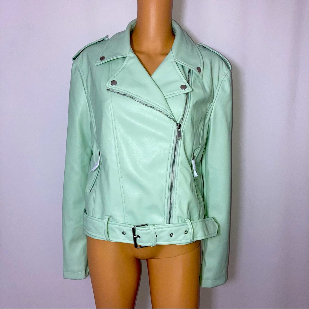 Forever 21 Mint Faux Leather Biker Moto Jacket Sz Large